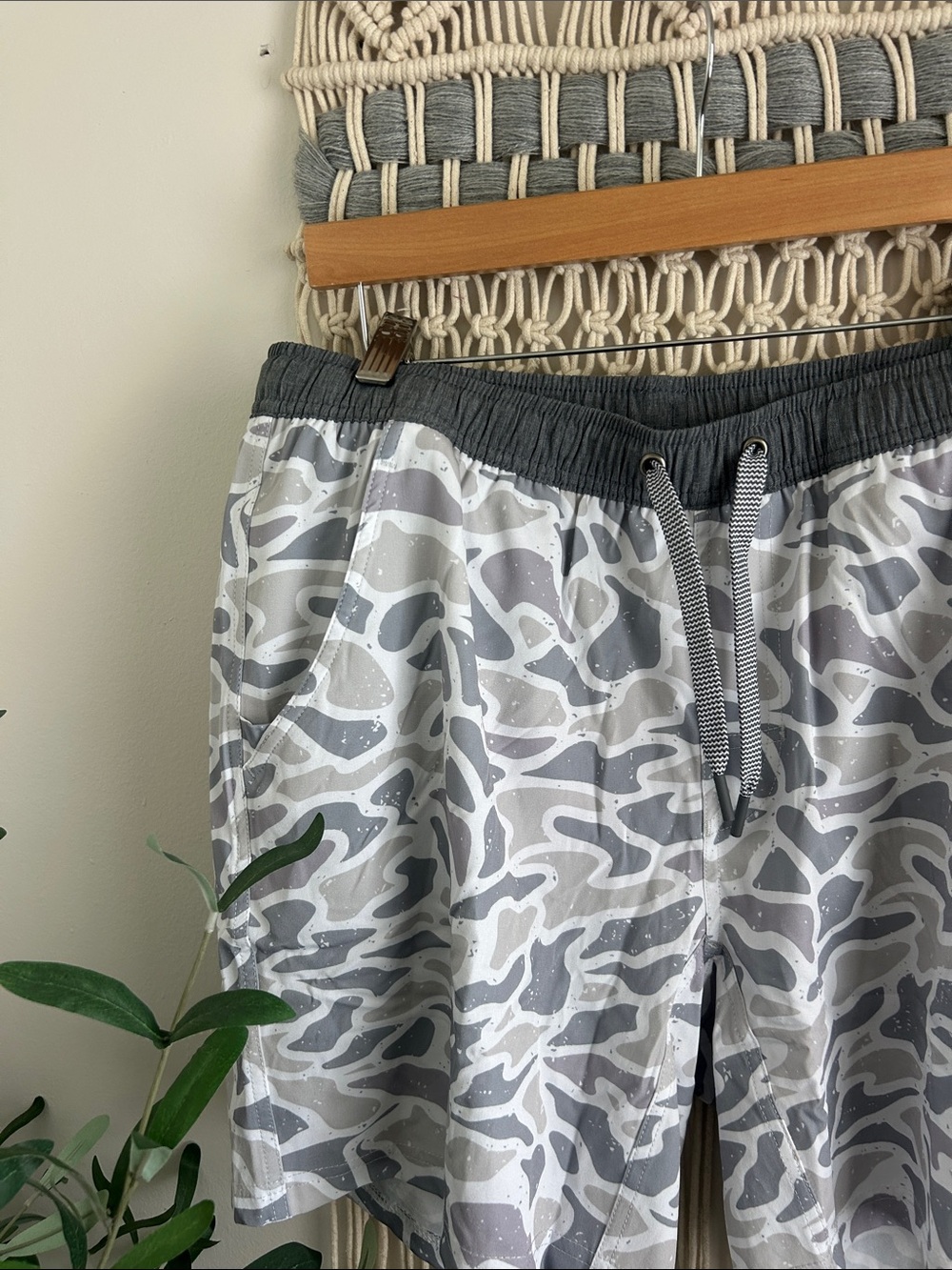 BURLEBO Gray and White Camo Swim/Active Shorts - Picture 4 of 10